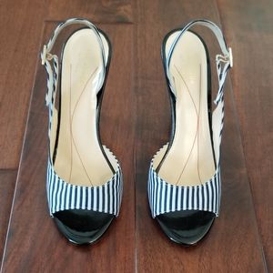KATE SPADE NEW YORK Blue & White Striped Open Toe Slingback Sandals - Size 7